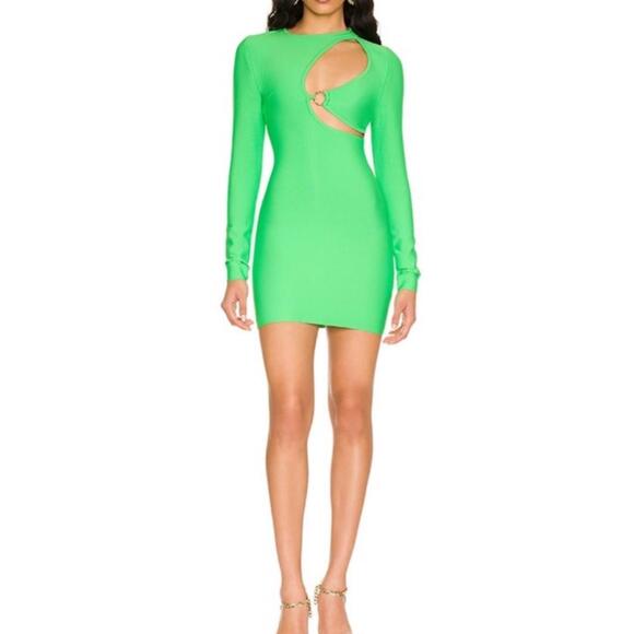 Superdown Women Sasha Bandage Dress XS Lime Green Cutout O Ring Ribbed Bodycon - Picture 1 of 8